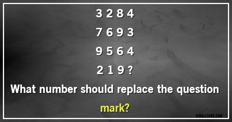 3 2 8 4 
7 6 9 3 
9 5 6 4
2 1 9 ?

What number should replace the question mark?