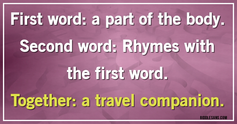 First word: a part of the body.
Second word: Rhymes with the first word.
Together: a travel companion.