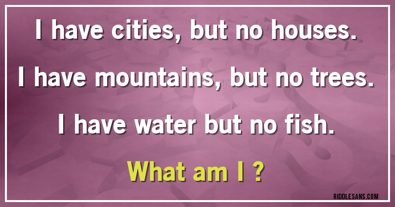 I have cities, but no houses. I have mountains, but no trees. I have water but no fish. 
 
 What am I ?
