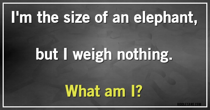 I'm the size of an elephant, but I weigh nothing. 
What am I?