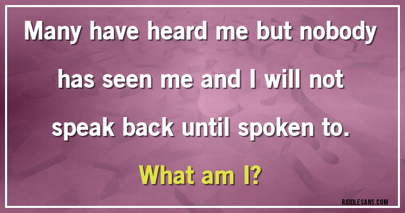 Many have heard me but nobody has seen me and I will not speak back until spoken to.
 What am I?