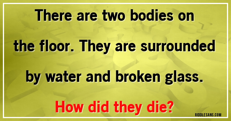 There are two bodies on the floor. They are surrounded by water and broken glass. How did they die?
