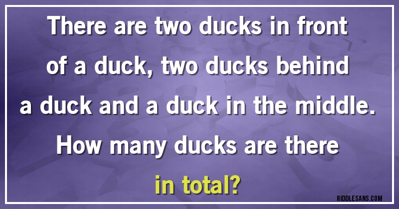 There are two ducks in front of a duck, two ducks behind a duck and a duck in the middle. 
How many ducks are there in total?