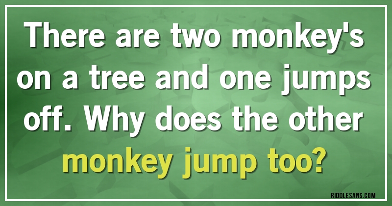 There are two monkey's on a tree and one jumps off. Why does the other monkey jump too? 



